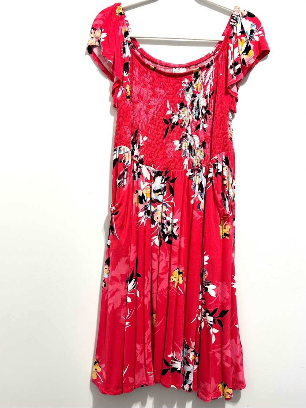 Torrid Hot Pink Floral Smocked Casual Dress with Flutter Sleeves & Pockets